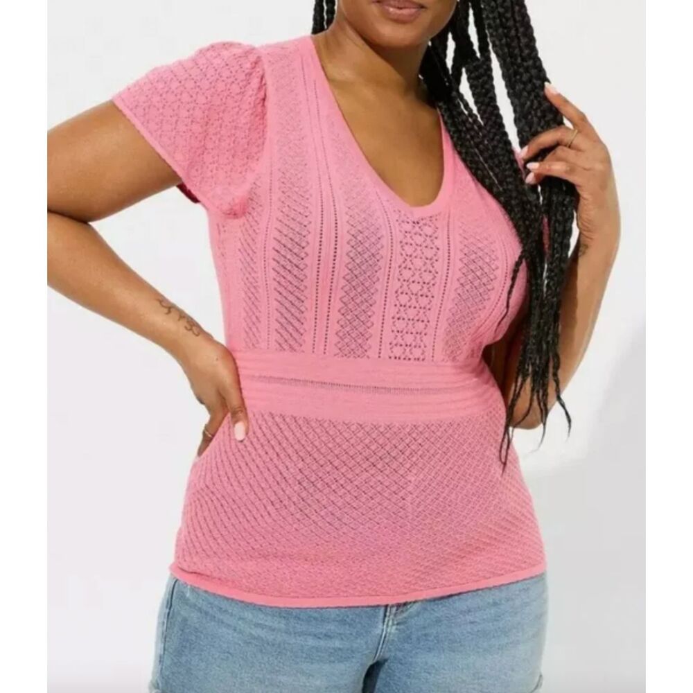 Torrid Everyday Soft Pullover Pointelle Sweater Size 1 1X XL Chateau Rose Top